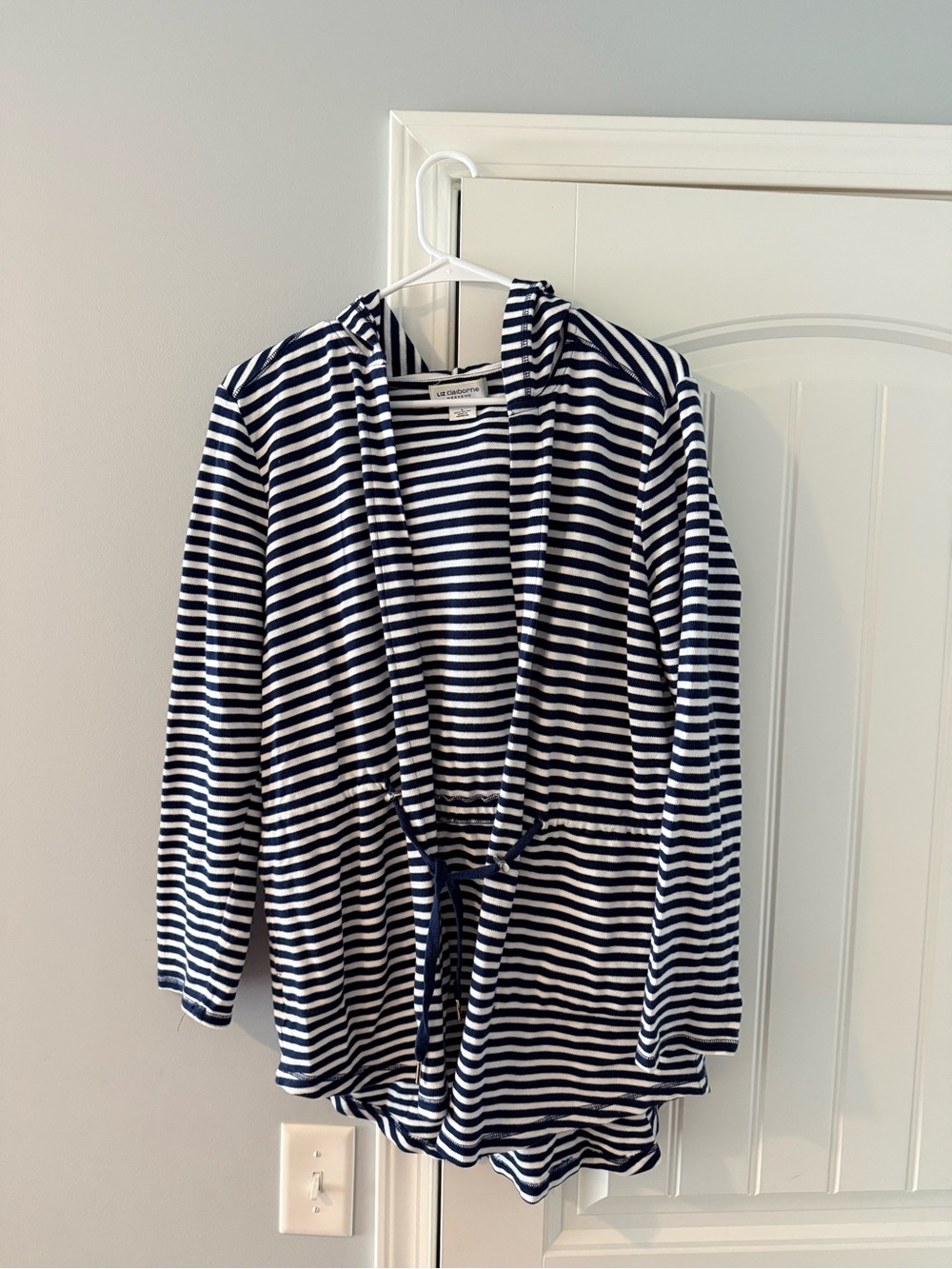 Liz Claiborne Navy and White Striped Hooded Knit Top